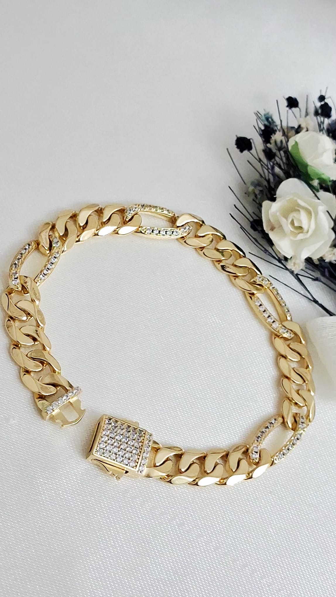 XUPING Bileklik - Küba Zincir Köşeleri ve Kilit Kısmı Taşlı